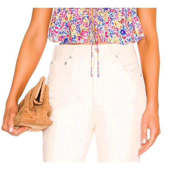 NEW FOR LOVE & LEMONS sasha floral-print cutout cropped top in blue - Picture 1 of 2